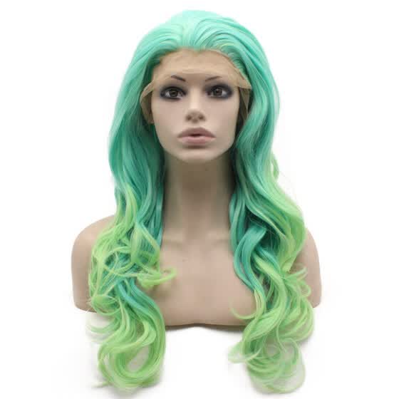 blue and green ombre wig