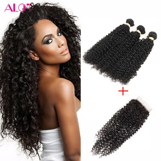 Shop Brazilian Curly Hair Weave 3 Bundles With Closure Free Part