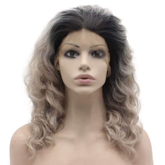Shop Medium Long Loose Curly Lace Front Synthetic Ombre Gray Wig