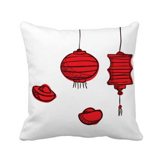 Shop Red Lanterns Chinese Year Of The Rooster Square Throw Pillow