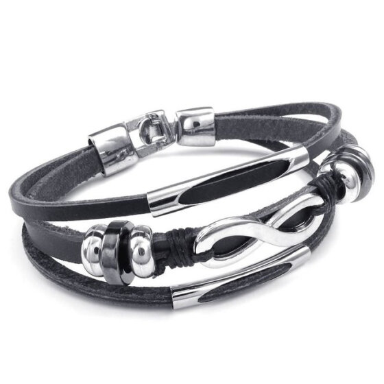 Men Charm Black Braided Leather Stainless Steel Hook Buckle Bracelet Bangle Cuff
