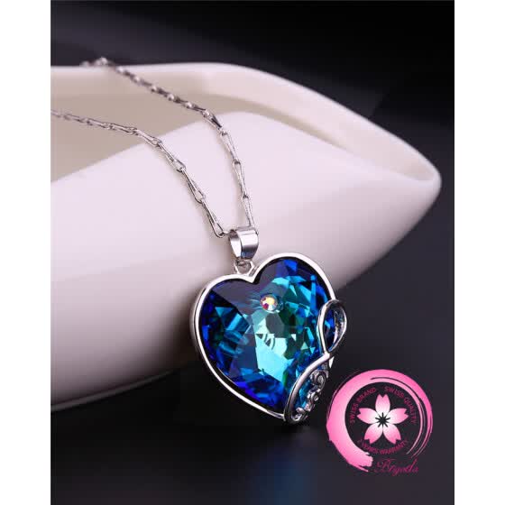 Shop Brigada Fashion Sterling Silver Blue Heart Necklace For Girlfriend Swarovski Crystal Love Jewelry Necklaces For Women Online From Best Pendant Necklaces On Jd Com Global Site Joybuy Com