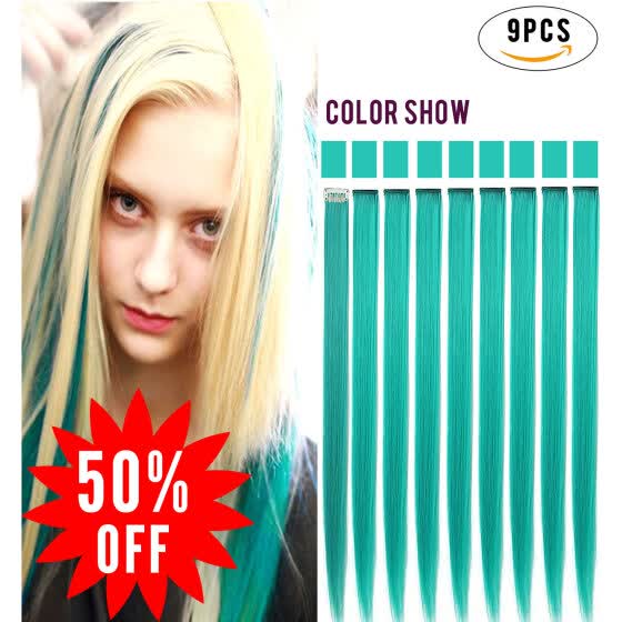 Shop Rhyme Teal Colored Clip In On Hair Extensions 20 9pcs Girls