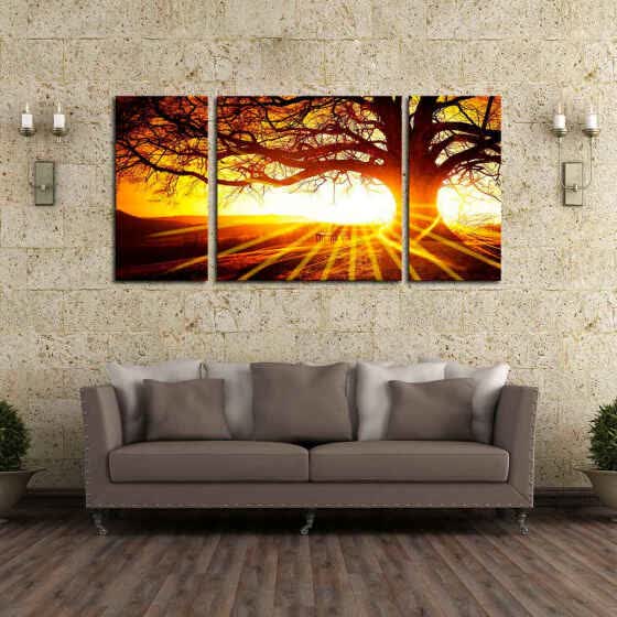 Shop 3 Pcs No Frame Golden Sunshine Tree Hd Home Decor Wall Art Stickers Top Rated Canvas Print Painting For Living Room Decoration Online From Best Wall Stickers Murals On Jd Com Global