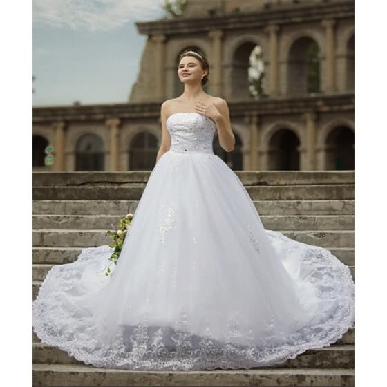 Princess Ball Gown Wedding Dresses Glamorous White Appliques Bridal Gowns With Overskirt Yesbabyonline Com