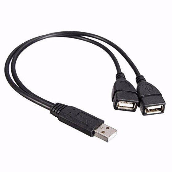 2 x USB 2.0 Male To Dual USB Female Jack Y Splitter Hub Power Cord Adapter Cable