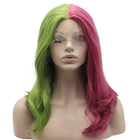 Shop Should Length Lace Front Half Green Red Two Tone Wig Cosplay