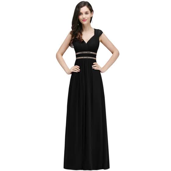 Shop Chiffon Long Evening Dresses Bridesmaid Beaded Crystal Ruched ...