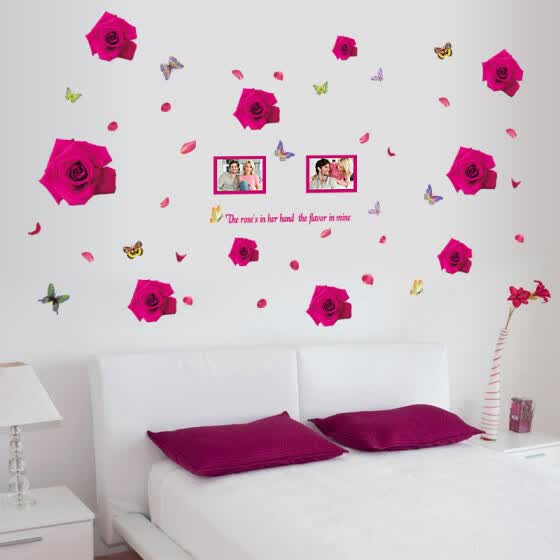 Shop Romantic Pink Rose Flower Removable Pvc Bedroom Wall Sticker