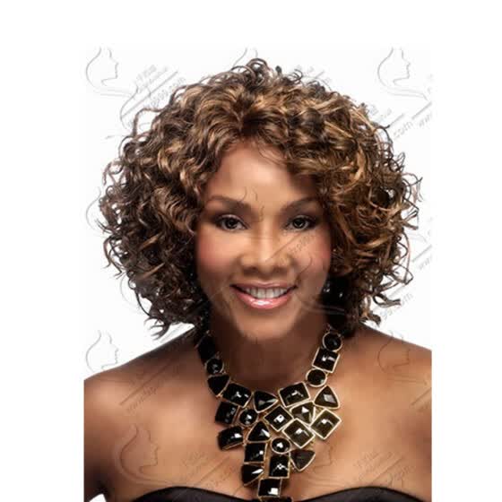 Shop Qianbaihui Natural Brown Medium Short Curly Wigs For Black