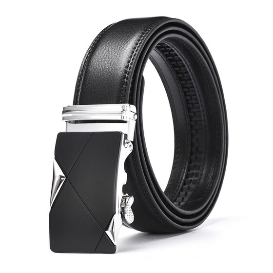 Genuine Mens Leather Belt Automatic Buckle Ratchet Waist Black Belt Jeans Gift