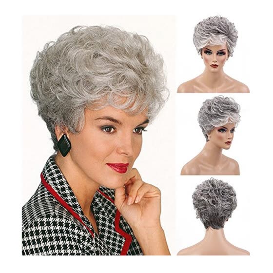 Shop Qianbaihui Short Curly Wigs With Bangs Ombre Silver Grey
