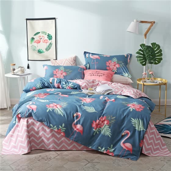 Shop Slowdream Fashion Blue Flamingos Elegant Bedding Set Light