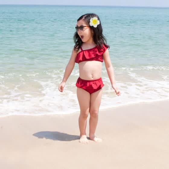 red ruffle bathing suit