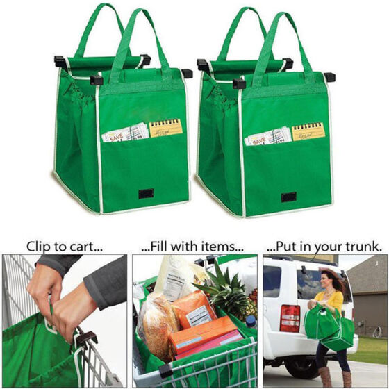 Supermarket Trolley Shopping Bags Grocery Cart Clips Reusable Foldable Hand Bag