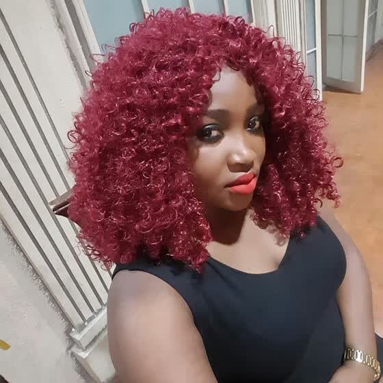 Shop Qianbaihui Synthetic Afro Curly Hair Wigs Wine Red Wig Short