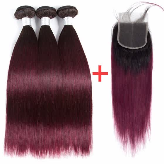 Shop Hcdiva Ombre Color 3 Bundles With Lace Closure 1b 99 Dark