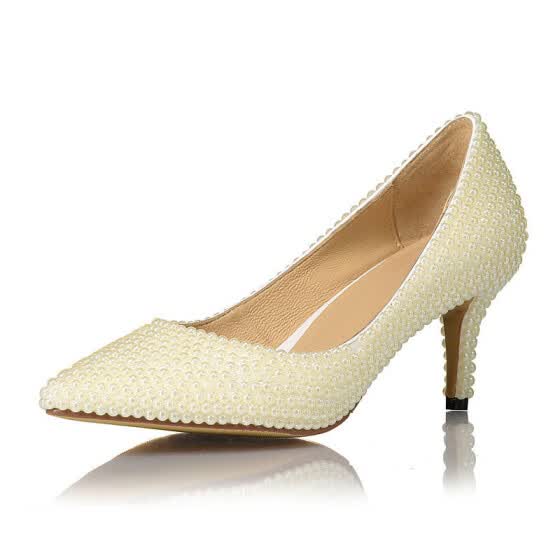 Shop Creamy White Pearl Pointed High Heel Shoes Ladies Wedding