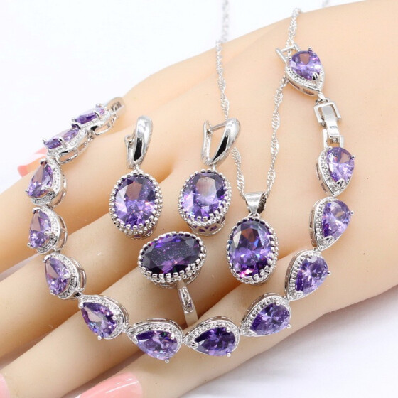 Pretty purple Amethyst 925 Silver Necklace Pendant Earrings Ring Bracelet