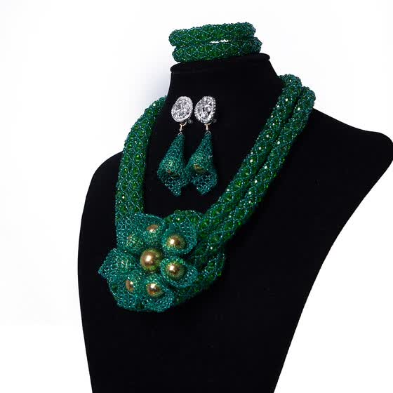 Amynova Red Millet Beads Hand Knitted African Costume Jewelry Hand Knitted African Costume Jewelry