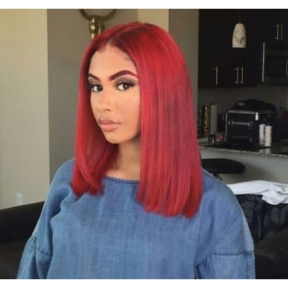 Shop T Top Hair Red Color Short Bob Haircut Virgin Remy Human Hair Glueless Lace Front Wig With Baby Hair And Pre Plucked Natural Hairl Online From Best Lace Front Wigs On Jd Com Global