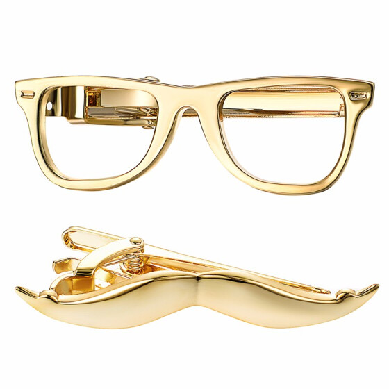 Yoursfs Tie Clip Set Eye Glasses and Mustache Stainless Steel Colored Cool Funny Tie Bars for Men