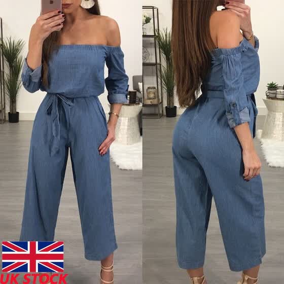 off the shoulder jean romper
