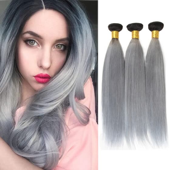 Shop Brazilian Straight Hair Weaves T1b Grey Ombre Hair 3
