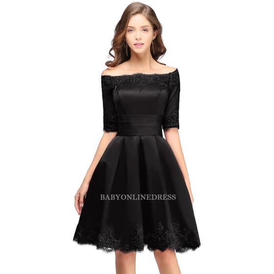 Shop 2018 A-line Off-shoulder Half Sleeves Short Lace Appliques Prom ...