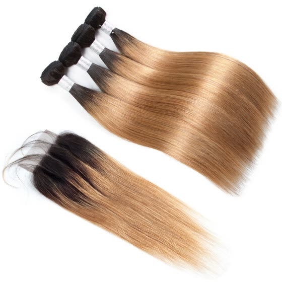 Shop Hcdiva Brazilian Straight Ombre Human Hair 4 Bundle With Lace