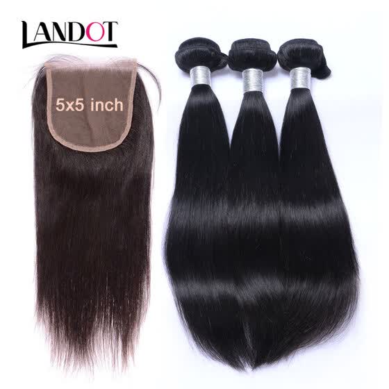 Shop 8a Size 5x5 Lace Closure With 3 Bundles Indian Straight