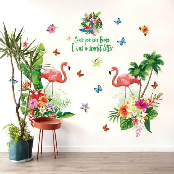 Shop Pink Flamingo Wall Stickers Home Decor Living Room Green Life Wall Wall Decals Online From Best Wall Stickers Murals On Jd Com Global Site Joybuy Com