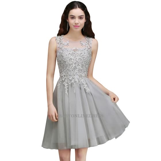 Shop A Line Homecoming Dresses Lace Applique Knee Length Formal Short ...