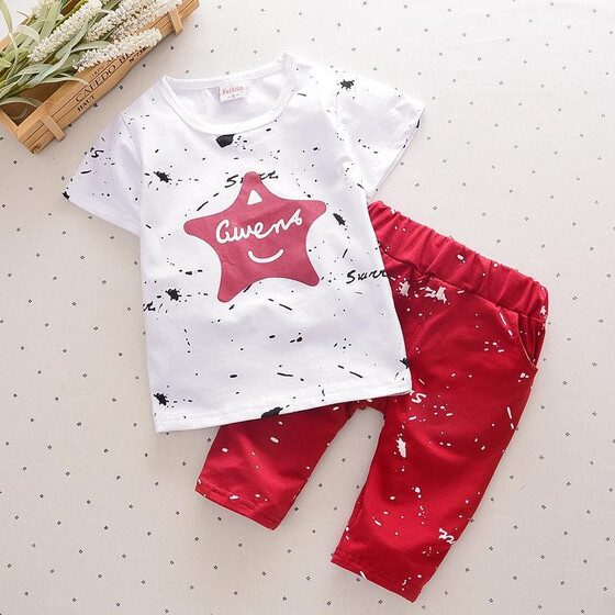 2Pcs Toddler Boys Star Print Pullover Tops+Long Pant Casual Sets Outfits