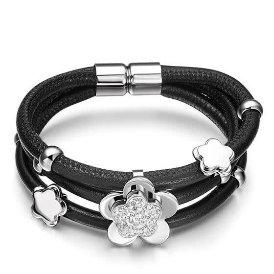 Womens Multi Layers Stainless Steel Flower Charm Bracelet Stainless Steel Flower Charm Bracelet