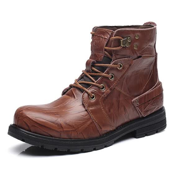 Shop Waterproof Winter Warm Snow Boots Men Cow Split Leather Motorcycle Ankle Fashion High Cut