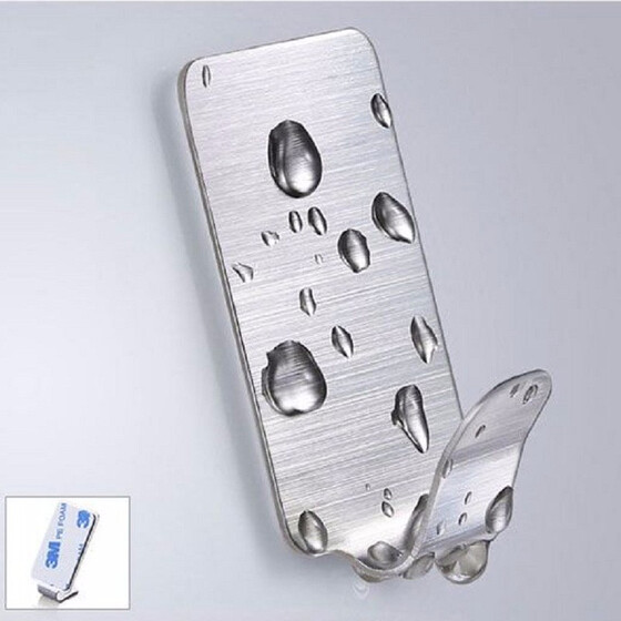 6PCS Self Adhesive Hooks Strong Hanger Home Wall Door Hanger Stainless Steel Holder Hook Hanger for Kitchen Bathroom AD