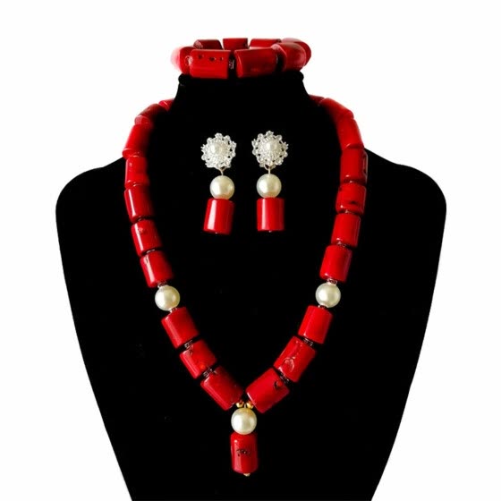 African Women Jewelry African Coral Beads Necklace Set African Wedding Beads Beaded Necklace Set African Necklace Set Bride Coral Beads Set