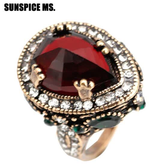 Unique Natural Stones Vintage Ring Indian Jewelry Antique Unique Natural Stones Vintage Ring Indian Jewelry Antique Gold Color Turkey Ethnic Wedding Rings Bijoux