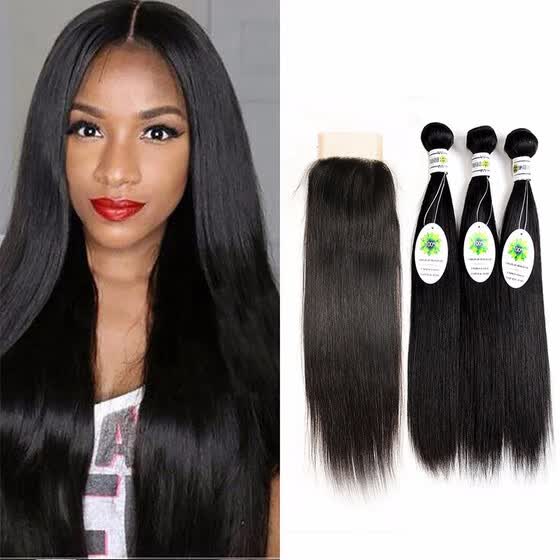 Shop 3 Bundles Malaysian Straight Hair With Closure Malaysian