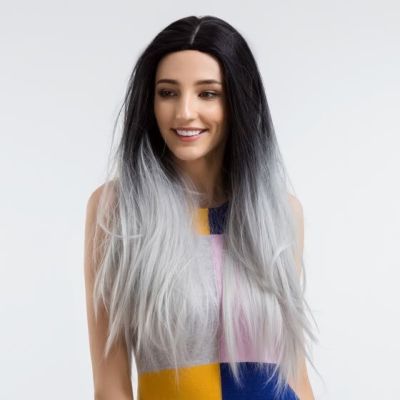 Shop Blonde Unicorn Grey Ombre Dark Root Hair Synthetic Wig For