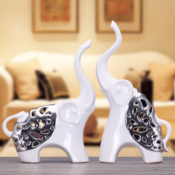 Shop Silver Hollow Couple Elephants Ceramic Crafts Creative