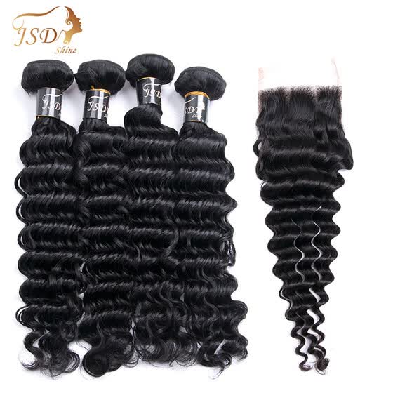 Shop Jsdshine Hair Deep Wave Human Hair Bundles With Closure 4 Pcs