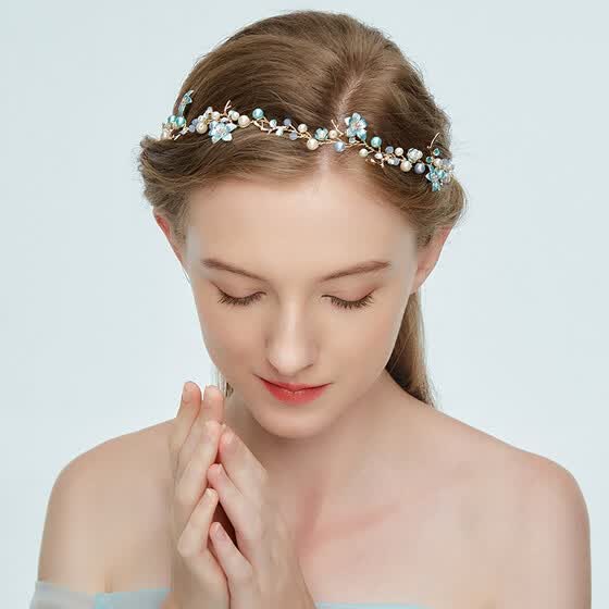 Shop Jonnafe Women Blue Flower Headband Wedding Hair Vine Pearl