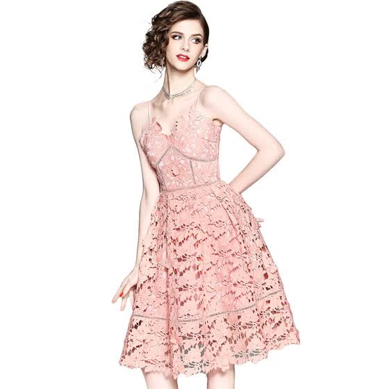 Pink Knee Length Dresses That Are and Have Straps