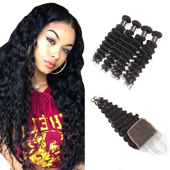 Shop Ishow 7a Peruvian Deep Wave 4 Bundles With Lace Closure Baby