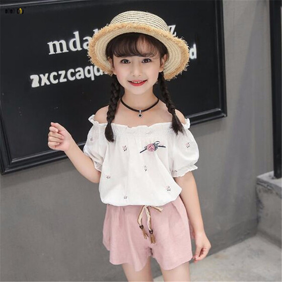 Summer Kid Baby Girl Tops Off Shoulder T-Shirt+Floral Pants Clothes Outfits 1-6Y