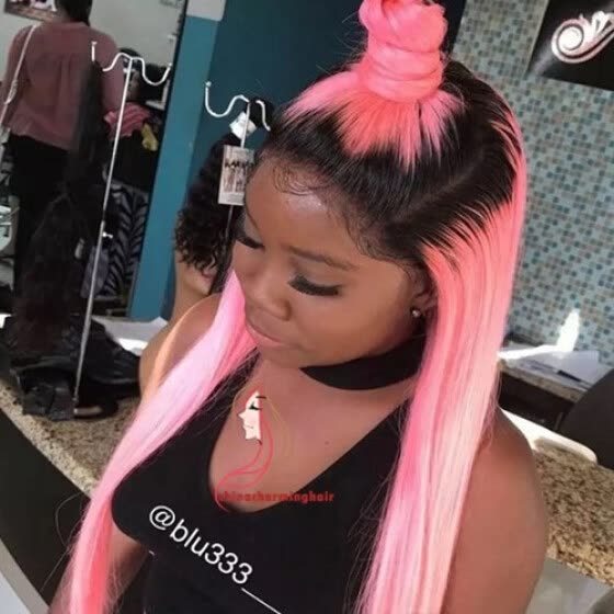 pink wig with roots