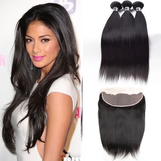 Shop 7a Indian Virgin Hair 3 Bundles With Lace Frontal Straight