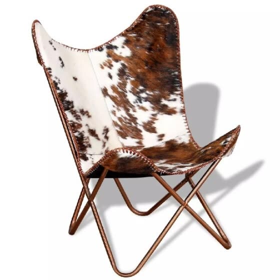 Shop Butterfly Chair Real Cowhide Leather Brown And White Online